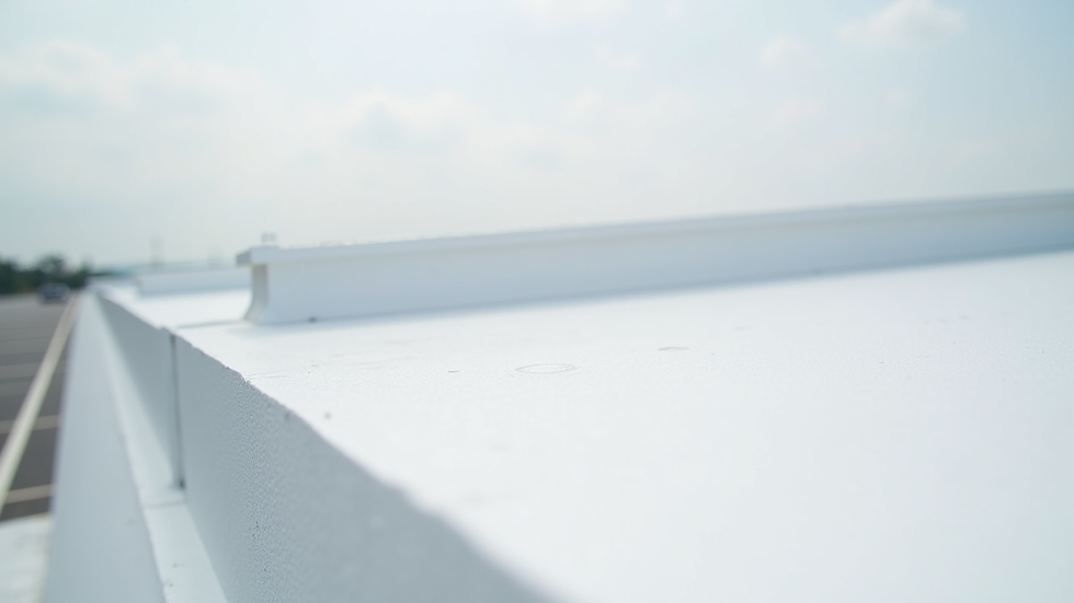 Close-up view of white TPO roofing membrane on a flat commercial roof