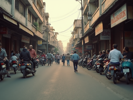 Local street view in Nashik showing shops and people