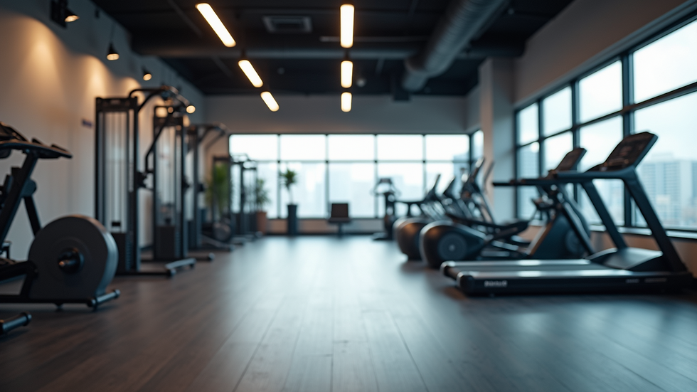 Eye-level view of a modern office gym with fitness equipment