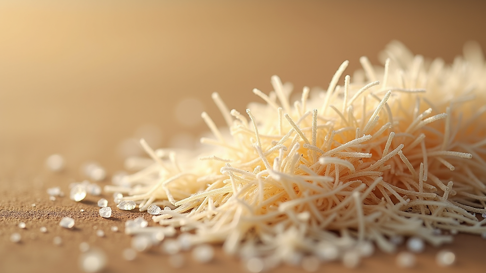 Close-up view of cellulose fibers extracted from natural sources