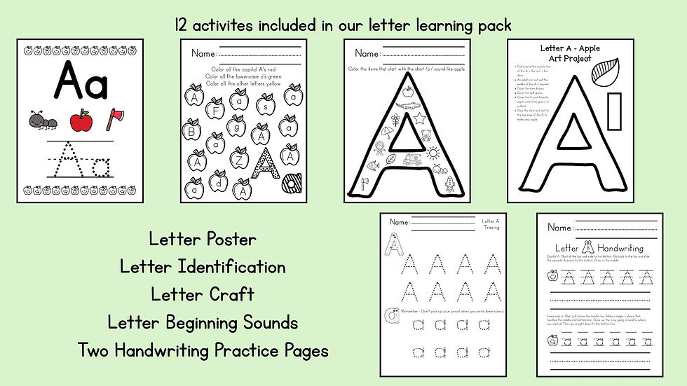 examples of activites for letter a packet