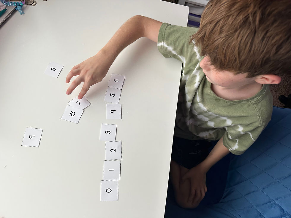 a student ordering numbers using small pieces of papaer with numbers on them