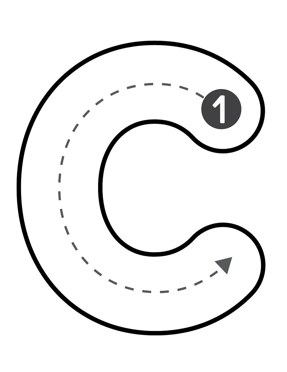 letter c handwriting bubble letter with dotted lines to follow