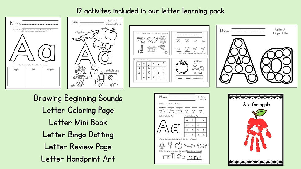 examples of activites for letter a packet