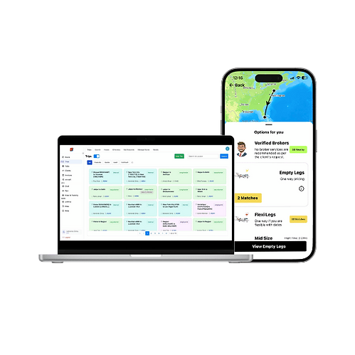Image of Single Point App screen on desktop & Easy Charter app on mobile screen.