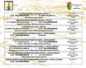 Resultados del C. D. Talarrubias de este fin de semana.