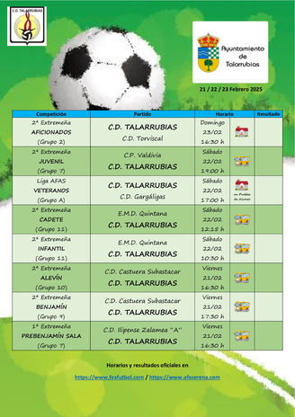 PARTIDOS FIN DE SEMANA C.D TALARRUBIAS 