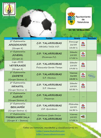 Partidos del C.D. Talarrubias durante el fin de semana.