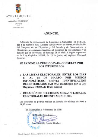 Anuncio elecciones 2019.
