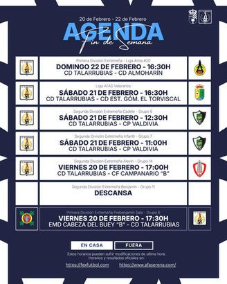 PARTIDOS DEL C. D. TALARRUBIAS PARA ESTE FIN DE SEMANA:
