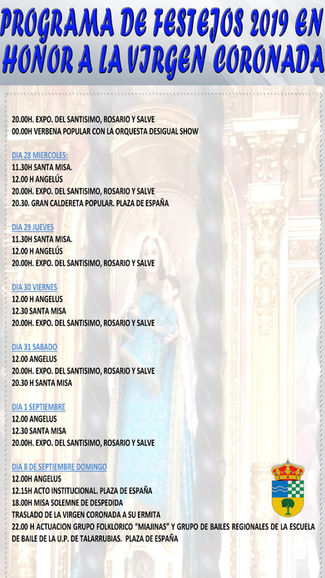 Programa de festejos en honor a la Virgen Coronada.