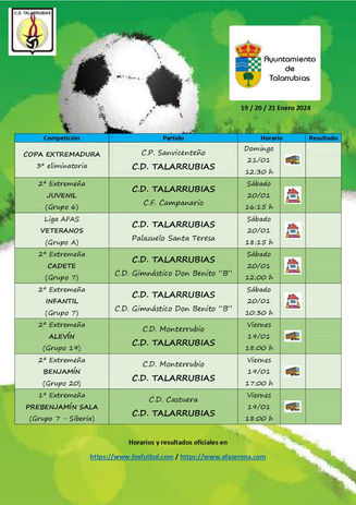 PARTIDOS DEL C.D. TALARRUBIAS PARA ESTE FIN DE SEMANA.