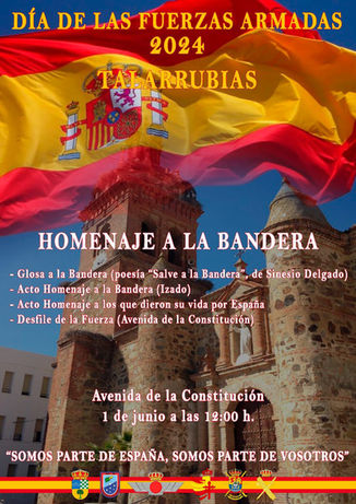 CON MOTIVO DEL DÍA DE LAS FUERZAS ARMADAS, EL 1 DE JUNIO A LAS 12:00H EN NUESTRA LOCALIDAD SE CELEBRARÁ UN HOMENAJE A NUESTRA BANDERA.