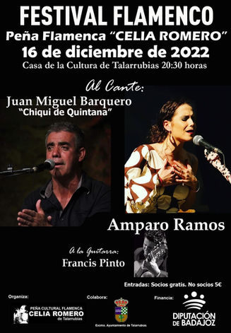FESTIVAL FLAMENCO, PEÑA FLAMENCA "CELIA ROMERO". 16 DE DICIEMBRE, 20:30H EN LA CASA DE LA CULTURA.