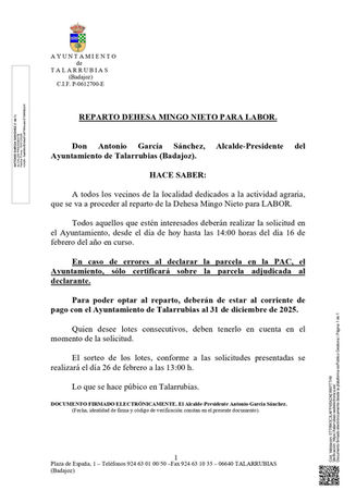 ANUNCIO REPARTO DEHESA MINGO NIETO PARA LABOR.