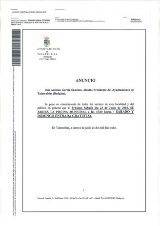 Apertura de la temporada de baños en la piscina municipal 2018.