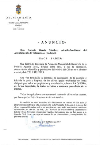 Edicto sobre quema de ramones.