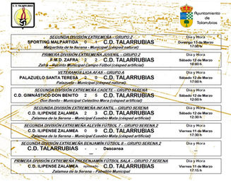 Resultados del C. D. Talarrubias de este fin de semana.