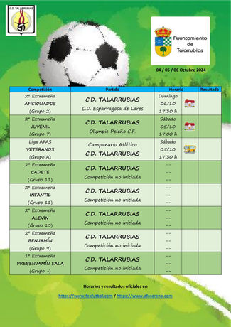 PARTIDOS DEL C.D. TALARRUBIAS PARA ESTE FIN DE SEMANA.