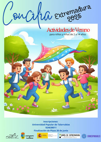 ¡Vuelve el programa Concilia Extremadura! Edades comprendidas entre los 2 a los 14 años. Ampliamos horario 8:00H a 14:00H. ¡No olvides hacer tu inscripción! Finalización plazo 20 junio.