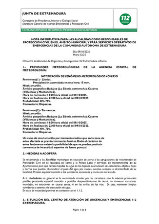 ALERTA METEOROLOGICA POR LLUVIAS PARA HOY.
