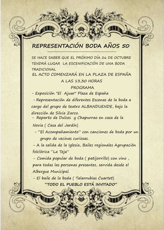 REPRESENTACION BODA AÑOS 50. DOMINGO, 26 DE OCTUBRE EN LA PLAZA DE ESPAÑA, A LAS 13:30H.