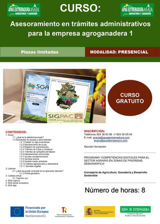 CURSOS APAG EXTREMADURA "ASESORAMIENTO EN TRÁMITES ADMINISTRATIVOS PARA EMPRESA AGROGANADERA"