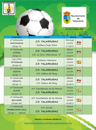 PARTIDOS DEL C.D. TALARRUBIAS PARA ESTE FIN DE SEMANA.