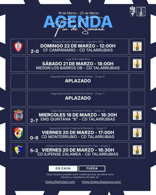 RESULTADOS DEL FIN DE SEMANA C. D. TALARRUBIAS.