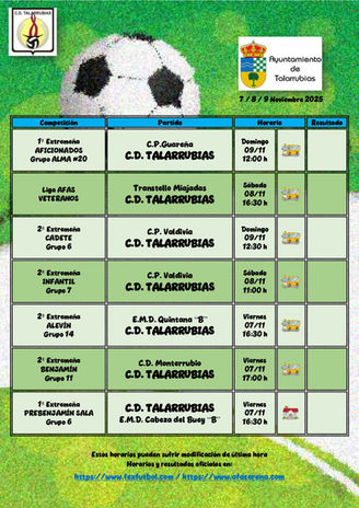 PARTIDOS DEL C. D. TALARRUBIAS PARA ESTE FIN DE SEMANA: