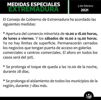 MEDIDAS ESPECIALES EN EXTREMADURA.