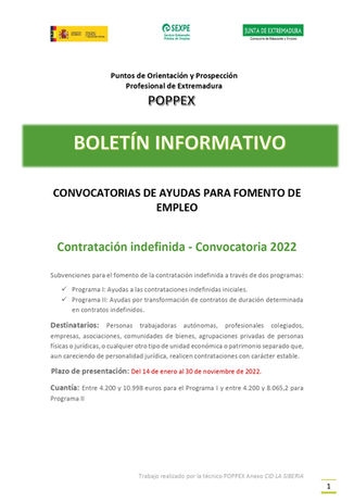 Convocatorias de ayudas abiertas para el fomento de empleo.