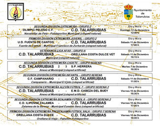Partidos del C. D. Talarrubias para este fin de semana.