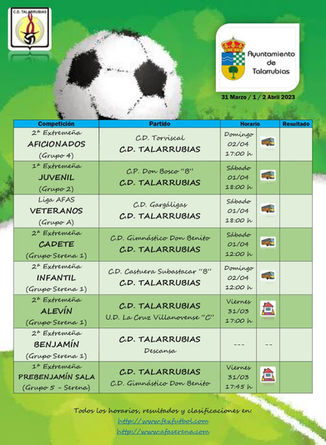 Partidos del C.D. Talarrubias durante el fin de semana.