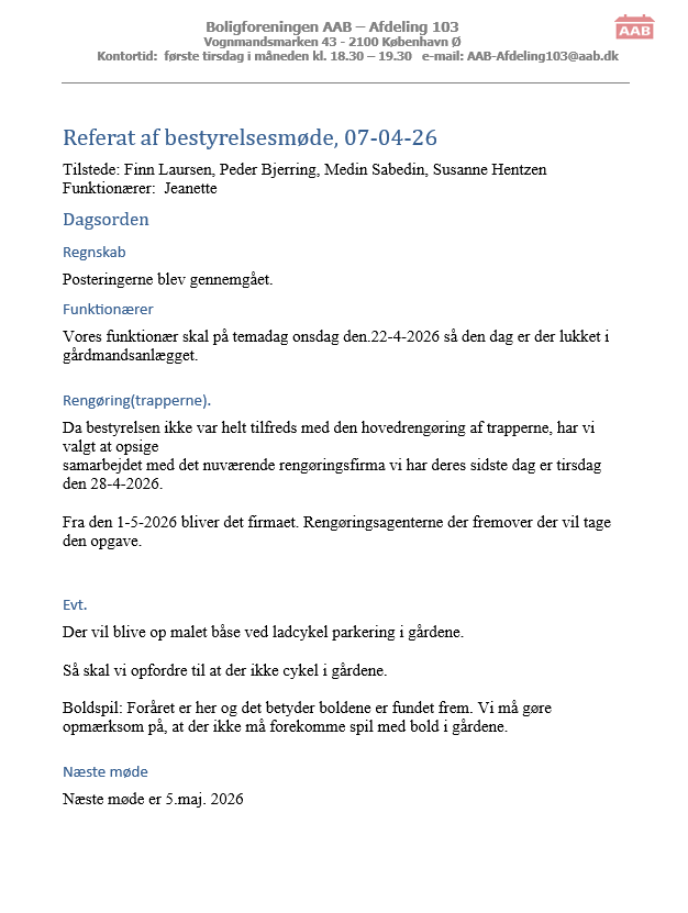 Referat af bestyrelsesmøde - 07/04/26