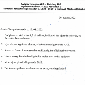 Referat af bestyrelsesmøde - 15/08/22