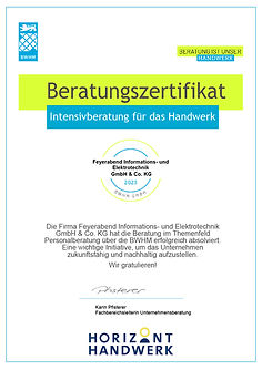 Das ist ein Beratungszertifikat zum Thema "Intensivberatung für das Handwerk" der BWHM GmbH