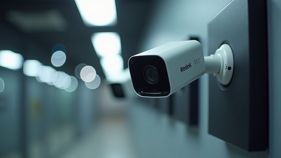 Eye-level view of a Reolink NVR system setup with multiple cameras