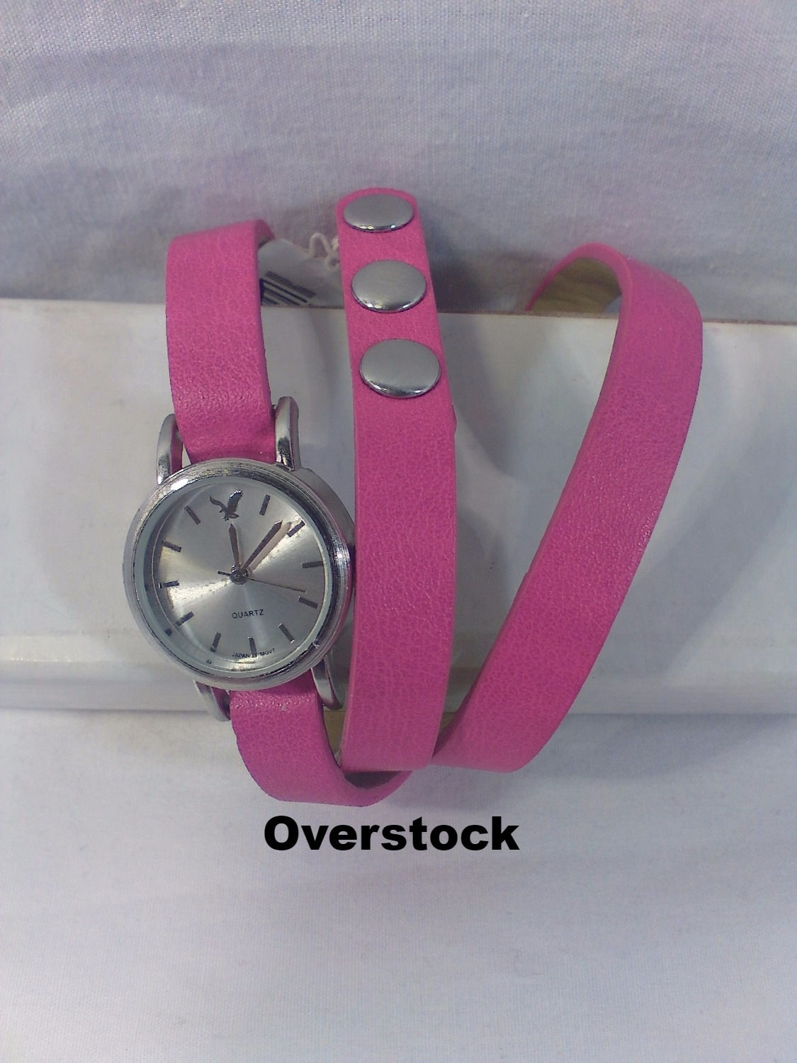 American Eagle Outfitters Silver Face Womens Watch with pink wrap fashion band