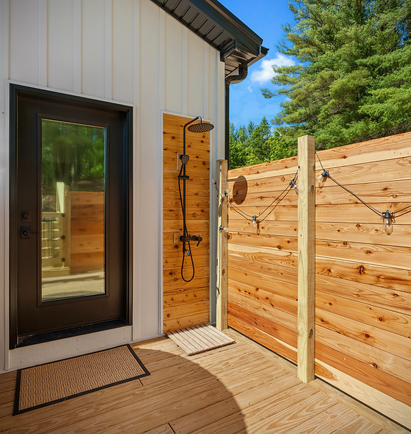 Private outdoor shower at Casita Amore, a romantic couples getaway near Traverse City, Michigan