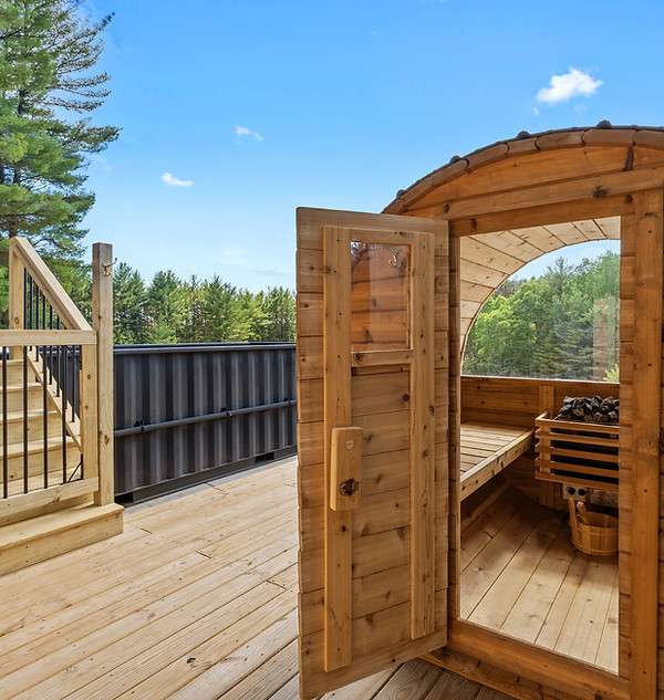 Private outdoor sauna at Casita Amore, a romantic couples getaway near Traverse City, Michigan