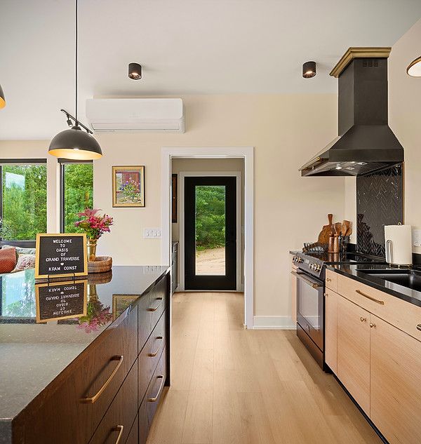 Fully stocked luxury kitchen at Casita Amore, a romantic couples getaway near Traverse City, Michigan