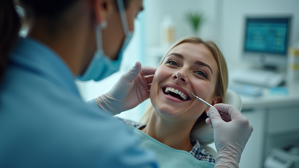 Eye-level view of a dental professional examining a patient's smile