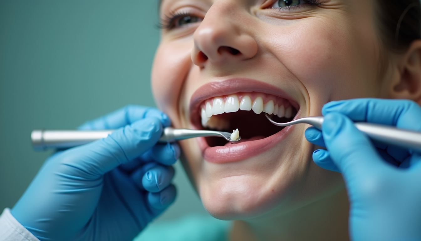 Close-up view of dental professional performing gum cleaning