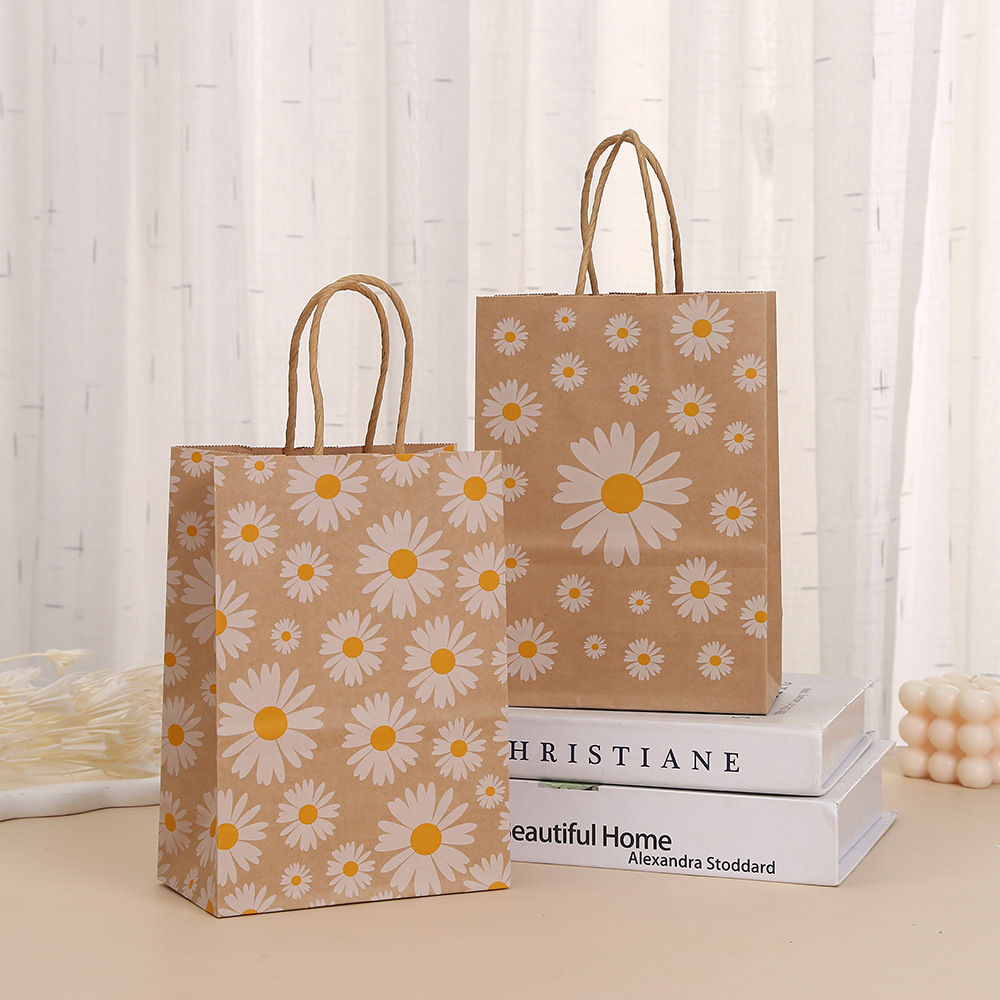 Kraft Paper Daisy Gift Bag Party Gift Packaging Bags Printed Takeout Shopping
