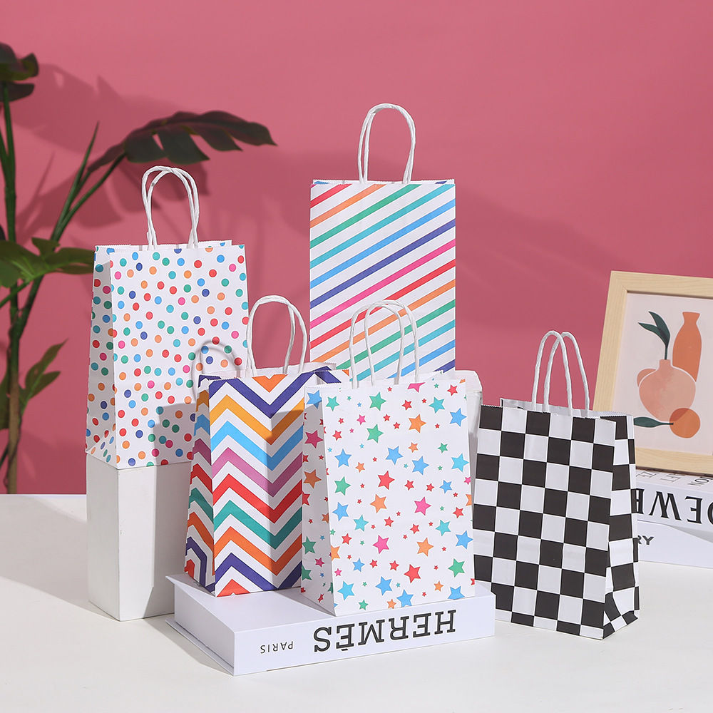 Rainbow Star Printed Kraft Paper Bag Birthday Gift Clothing Shopping Tote Bags