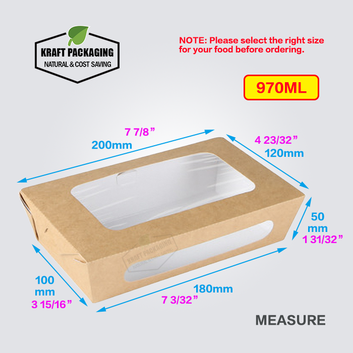 Thumbnail: Disposable brown Kraft take out salad containers with two clear window