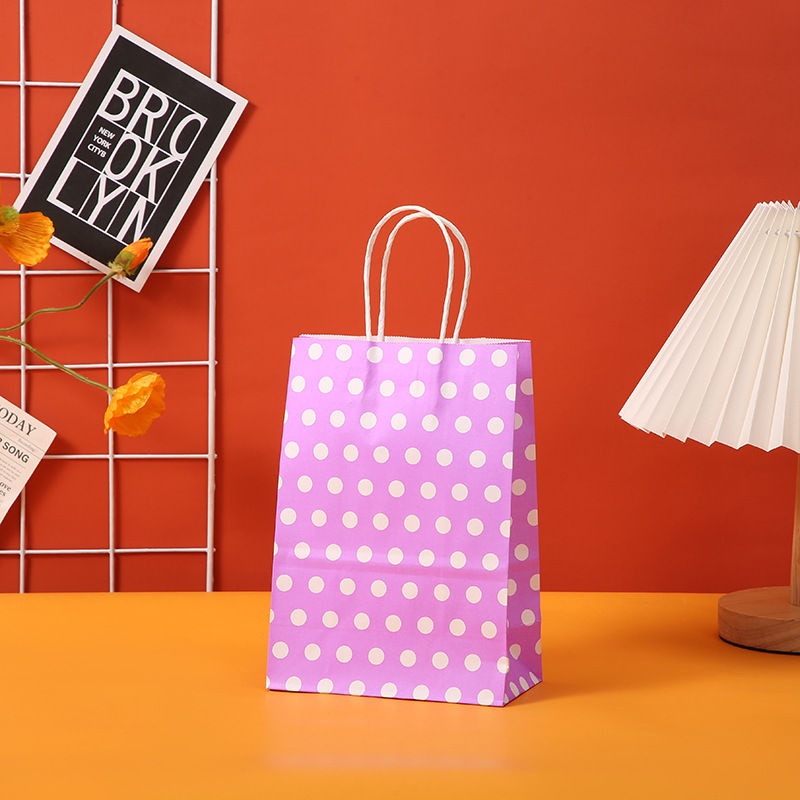 Thumbnail: White Polka Dot Kraft Paper Bag Takeout Packing Shopping Bag Universal Tote Bags