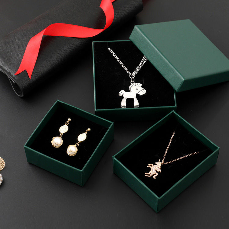 Thumbnail: Green Vertical-textured Paper Cardboard Jewelry Gift Boxes With Foam Insert