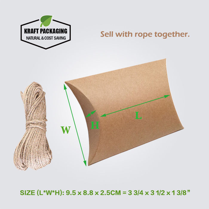 Thumbnail: Small Brown Kraft Pillow Boxes Wholesale With Rope
